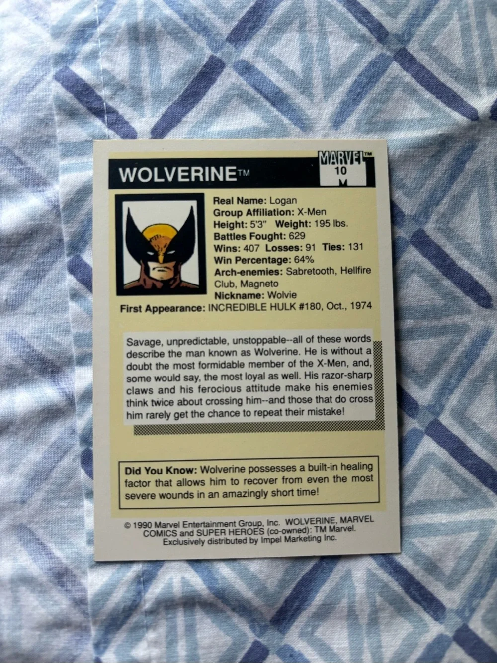1990 Impel Marvel Universe Trading Card - #37 Wolverine.
